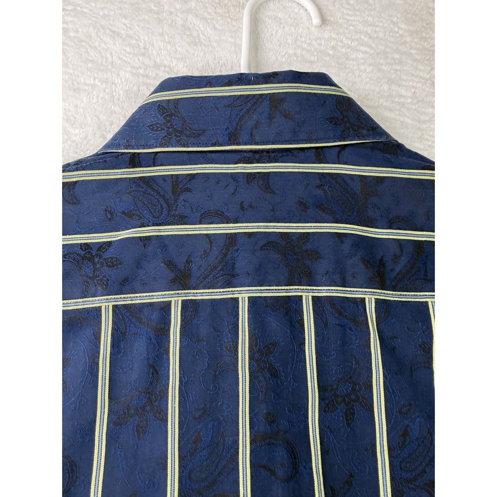 Robert Graham Shirt Mens Large Blue Striped Flip Cuff Paisly Embroidered Woven - Picture 6 of 9
